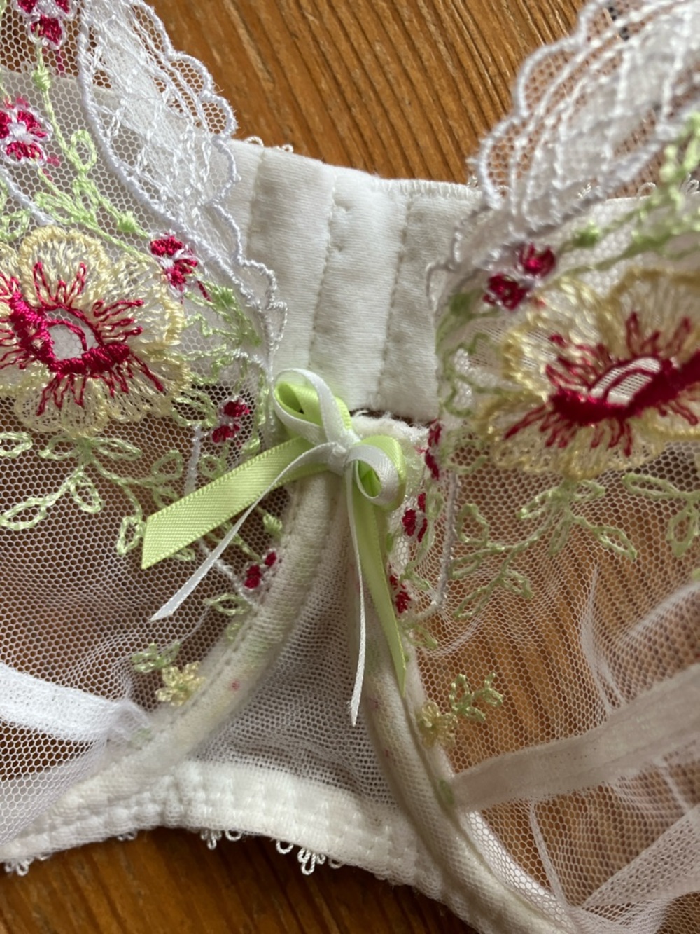 Freya White Sheer Underwire Bra with Pink & Light Green Floral Accents - Picture 3 of 8